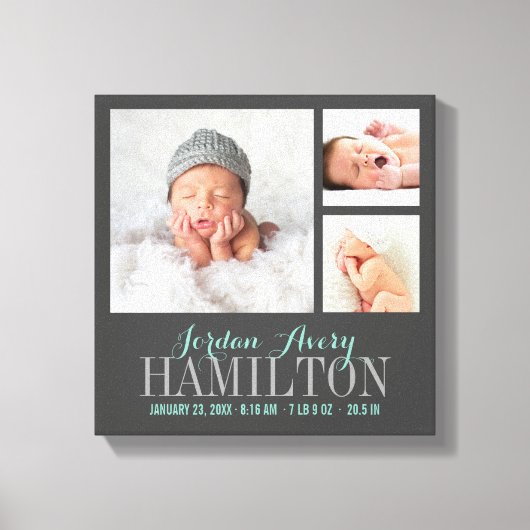 Monogram Baby Foto Collage Wrapped Canvas Print (Voorkant)