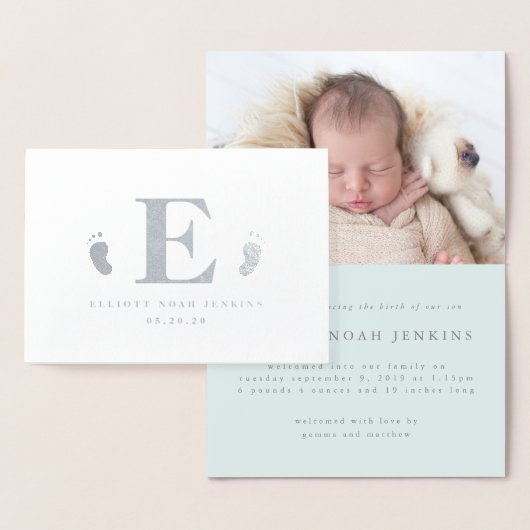 monogram baby foto geboorteaankondiging folie kaarten (Display)