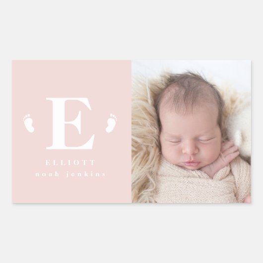 monogram baby foto geboorteaankondiging rechthoekige sticker (Voorkant)