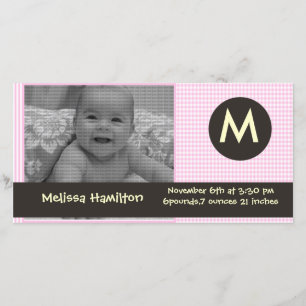 monogram baby fotokaart aankondiging