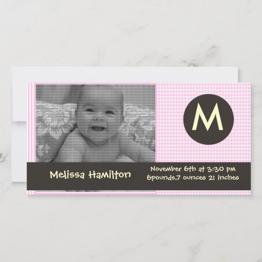monogram baby fotokaart aankondiging (Voorkant)