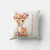 Monogram Baby Herten Roze Bloemen Baby Kussen (Achterkant)