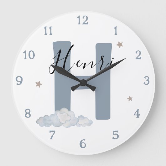 Monogram Baby Initial & Name Nursery Wall Clock Grote Klok (Voorkant)