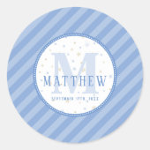 Monogram Baby Jongen Blauw Ronde Sticker (Voorkant)