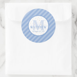 Monogram Baby Jongen Blauw Ronde Sticker