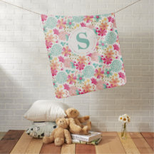 Monogram Baby Meisjes Geschilderd Bloemen Patroon 