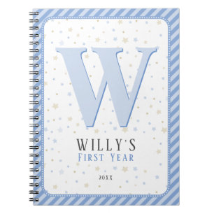 Monogram Baby Memory Journal. Blauw en wit Notitieboek