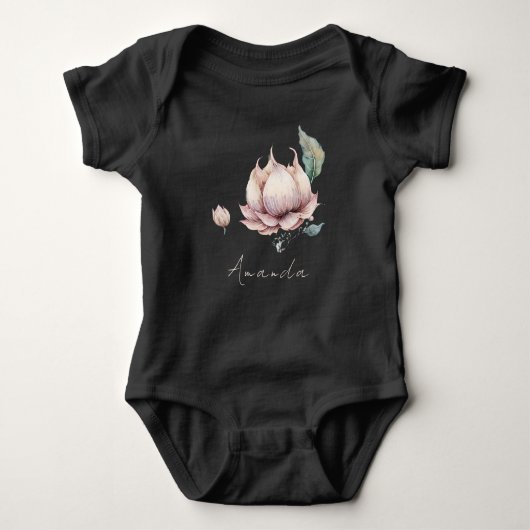 Monogram Baby Naam Aardse Boho Mooie Lotus Bloem Romper (Voorkant)