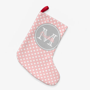Monogram baby roze en Ash Gray Polka Dot Kleine Kerstsok