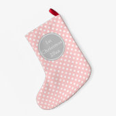 Monogram baby roze en Ash Gray Polka Dot Kleine Kerstsok (Achterkant (Hangend))