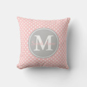 Monogram baby roze en Ash Gray Polka Dot Kussen (Voorkant)