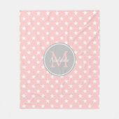 Monogram baby roze en ash grijze sterren fleece deken (Voorkant)