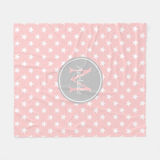 Monogram baby roze en ash grijze sterren fleece deken (Voorkant (Horizontaal))