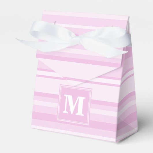 Monogram baby roze strepen bedankdoosjes (Voorkant Zijde)