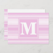 Monogram baby roze strepen briefkaart (Voorkant / Achterkant)