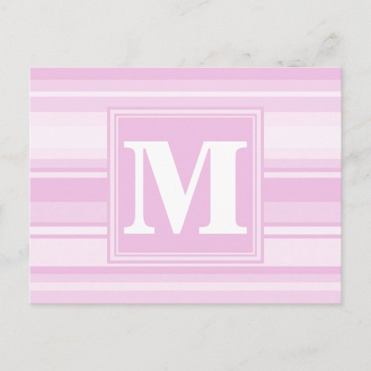 Monogram baby roze strepen briefkaart (Voorkant)