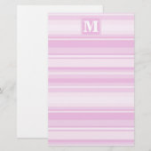 Monogram baby roze strepen briefpapier (Voorkant / Achterkant)