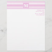 Monogram baby roze strepen gepersonaliseerd briefhoofd (Voorkant)