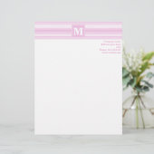 Monogram baby roze strepen gepersonaliseerd briefhoofd (Staand voorkant)