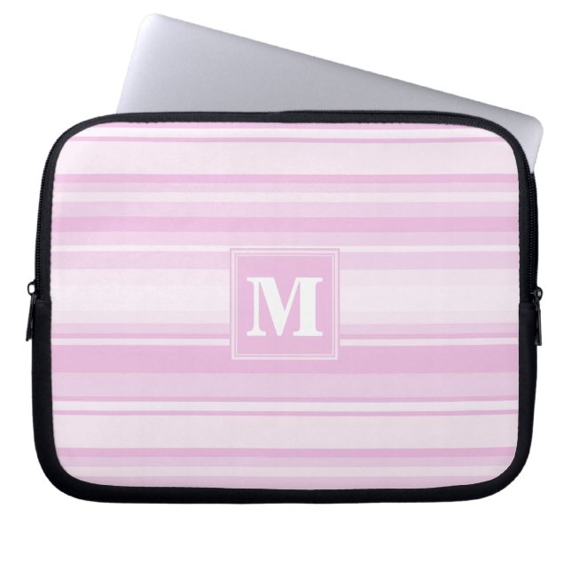 Monogram baby roze strepen laptop sleeve (Voorkant)