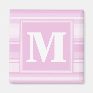 Monogram baby roze strepen magneet