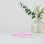Monogram baby roze strepen mini visitekaartje (Staand voorkant)