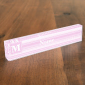 Monogram baby roze strepen naambordje (Zijkant)
