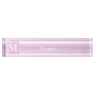 Monogram baby roze strepen naambordje