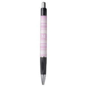 Monogram baby roze strepen pen