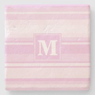Monogram baby roze strepen stenen onderzetter
