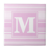 Monogram baby roze strepen tegeltje (Voorkant)