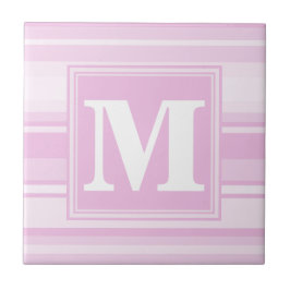 Monogram baby roze strepen tegeltje