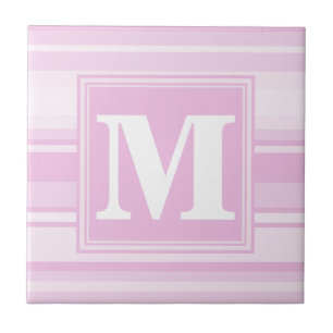Monogram baby roze strepen tegeltje