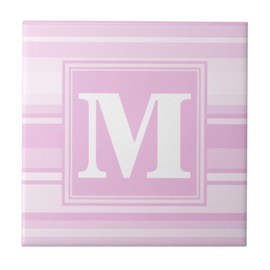 Monogram baby roze strepen tegeltje (Voorkant)