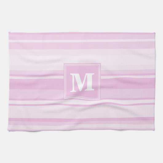 Monogram baby roze strepen theedoek (Horizontaal)