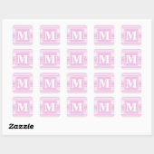 Monogram baby roze strepen vierkante sticker (Vel)