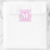 Monogram baby roze strepen vierkante sticker (Tas)