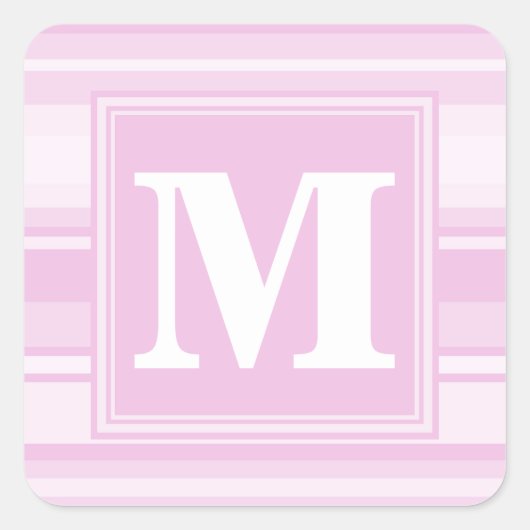 Monogram baby roze strepen vierkante sticker (Voorkant)