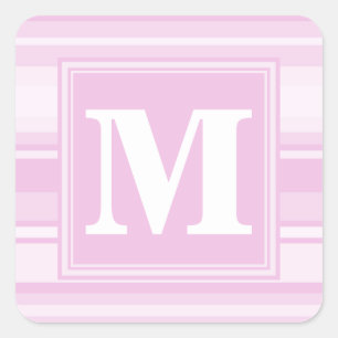 Monogram baby roze strepen vierkante sticker