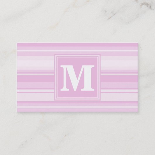 Monogram baby roze strepen visitekaartje (Voorkant)