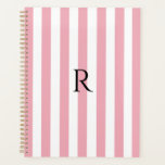Monogram Baby Roze & Witte Strepen Gestreept Planner<br><div class="desc">Modern  gestreepte design. Verticale strepen patroon ontwerp in chique franse klassieke elegante roze en witte kleur.</div>
