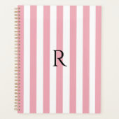  Monogram Baby Roze & Witte Strepen Gestreept Planner (Voorkant)