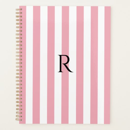  Monogram Baby Roze & Witte Strepen Gestreept Planner (Voorkant)