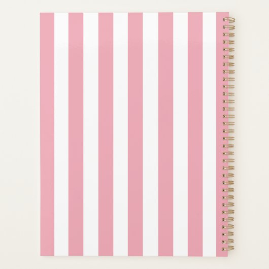 Monogram Baby Roze & Witte Strepen Gestreept Planner (Achterkant)