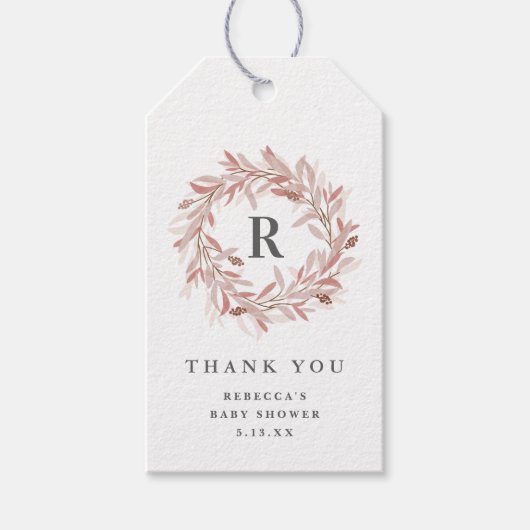 Monogram baby shower bedankt cadeaulabel (Voorkant)