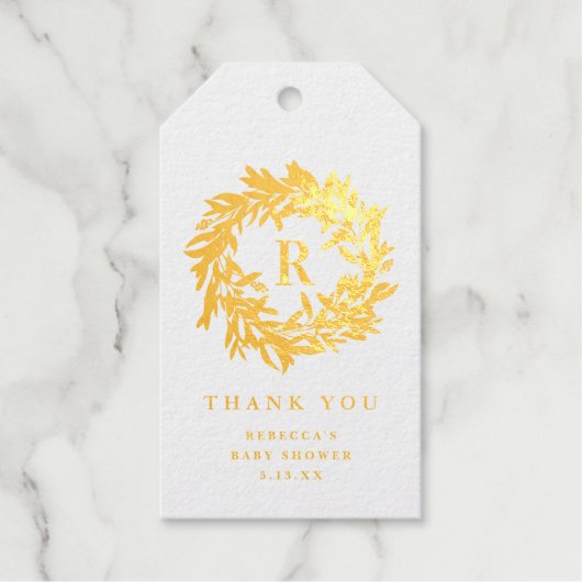 Monogram Baby Shower Bedankt Goud  Cadeaulabels (Voorkant)