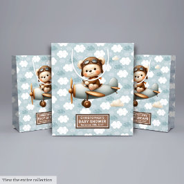 Monogram Baby shower Gift Bag met Pilot Beer Art Medium Cadeauzakje