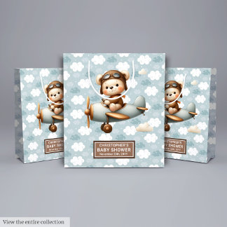 Monogram Baby shower Gift Bag met Pilot Beer Art Medium Cadeauzakje