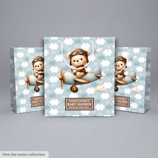 Monogram Baby shower Gift Bag met Pilot Beer Art Medium Cadeauzakje