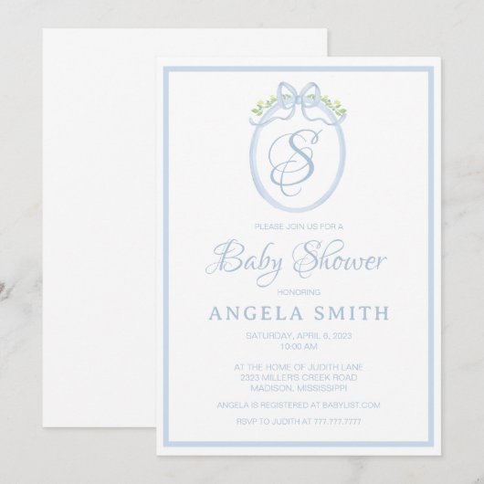 Monogram Baby shower Kaart (Voorkant / Achterkant)